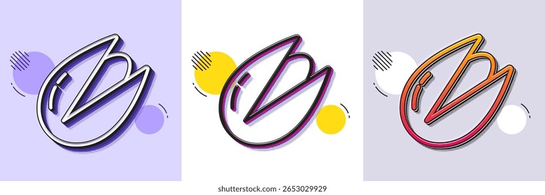 Icono de línea de tuerca de pistacho. Patrón punteado de semitono. Icono de degradado con sombra de grano. Sabroso signo de nueces. Símbolo de comida vegana. Icono de tuerca de pistacho de línea. Varios diseños. Vector