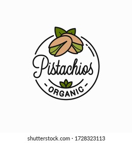 Pistachio Nut Logo. Round Linear Logo Of Pistachios On White Background