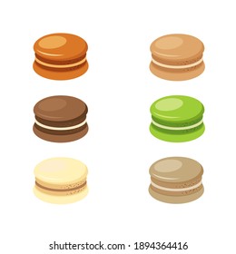 Pistachio nut macaron cookies. Food vector illustration. French pastry desser macarons. Confectionary hand drawn illustration.