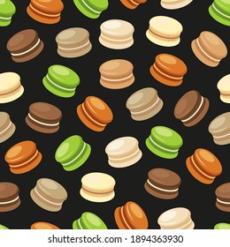 Pistachio nut macaron cookies pattern. Food vector illustration pattern design. French pastry desser macarons. Confectionary hand drawn pattern.