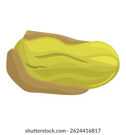 Pistachio nut with open shell lying horizontally isolated on white background