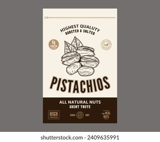 Pistachio nut packaging or label design template. Vector pistachio nut illustration