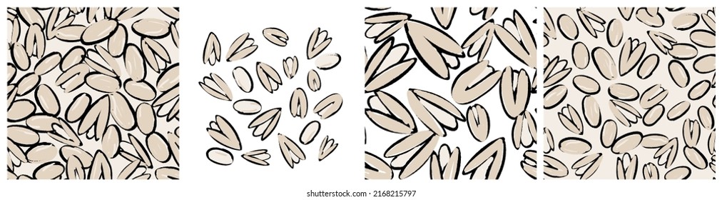 Pistachio Nut In A Shell Clipart And Background. Healthy Food, Salty Snack Neutral Seamless Pattern For Product Packaging Print. Hand Drawn Repeat Vector Design In Abstract Trendy Style.