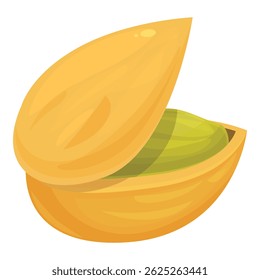 Pistachio nut showing seed inside shell with soft shadow on white background