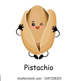 Pistachio nut. Vector illustration. Walnut character isolated on white background.