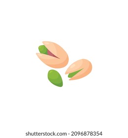 Pistachio nut whole, salted snack. Pistachios green seed, isolated on white background. Nut cartoon sketch vector illustration.