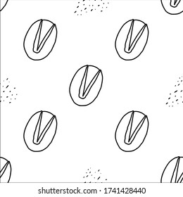 Pistachio nuts hand drawn vector seamless pattern. Outline monochrome texture made in doodle style.Fruit 
background for package, merch, wallpaper, menu and other design.