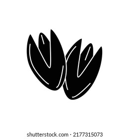Icono de las nueces de pistachio en glifo plano negro, estilo relleno aislado en fondo blanco
