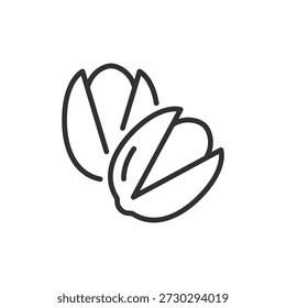 Pistachio nuts, linear icon. Snack food and nut product. Line with editable stroke.