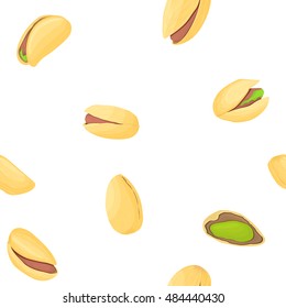 Pistachio nuts seamless pettern. Vector illustration of nuts isolated on white background it can be used as packaging design element, printing brochures on healthy and vegetarian diet