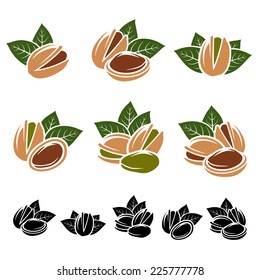 Pistachio nuts set. Vector 