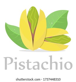 Pistachio nuts in the shell and leaves Illustration Logo Icon Vector