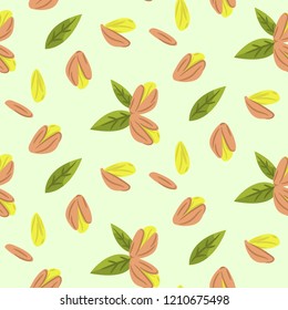 Pistachio nuts vector cartoon illustration seamless pattern texture.