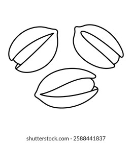 Pistachio nuts vector illustration. Hand-drawn doodle style pistachios with shells. Black outline isolated on white background.