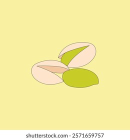 Pistachio nuts vector illustration on yellow background
