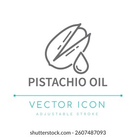 Pistachio Oil Food Line Icon, Nut Vegetable Cooking Oil Types Packaging Label, Food Ingredients Logo