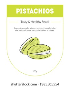 Pistachio Organic Nut Packaging Design Label, Tasty and Healthy Snack Card Vector Illustration