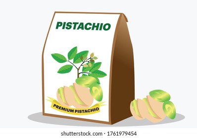 árbol vectorial de empaquetado de pistachos y deja ilustración plana