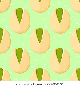 Patrón de pistacho con corazones blancos Pequeños, diseño de azulejos sin costuras en tonos verdes frescos, repetición amigable con el Vector perfecto para empaques, telas, Fondos de pantalla y fondos digitales