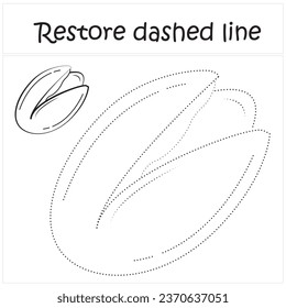 pistachio. Repair the dotted line. Handwriting practice. Educational game for toddlers and preschoolers. Cartoon style. Isolated vector illustration, eps