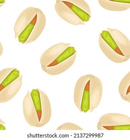 Patrón sin fisuras de pistachio. Fondo vector de alimento. Ilustración plana de nueces.