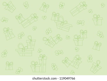 pistachio seamless pattern with gifts and shamrock