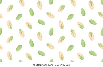 Pistachio seamless pattern. Nuts and seeds background design. Vegan food ingredients. Vector illustration