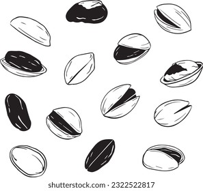 Pistachios handraw line art and silhouette