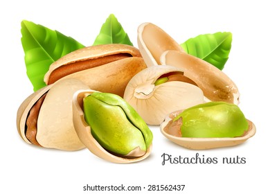 Pistachios with leaves. Vector illustration