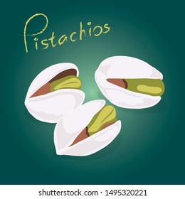 Pistachios nuts with green background illustrations