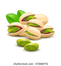 Pistachios nuts isolated on white photo-realistic vector illustration