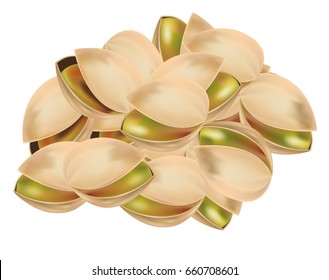 Pistachios on white background