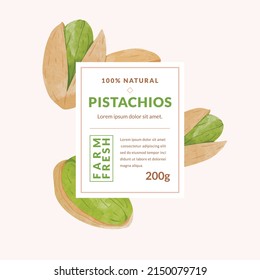 Pistachios packaging design templates, watercolour style vector illustration.	