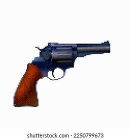 Pistol 8 bit pixel art vector icon over white