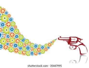Pistol in abstract collage. Format A4. Vector illustration. Isolated groups and layers. Global colors.