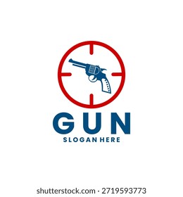 Pistola con Plantilla de Vector de diseño de logotipo de círculo de puntería. Icono de diseño de logotipo de disparo de pistola
