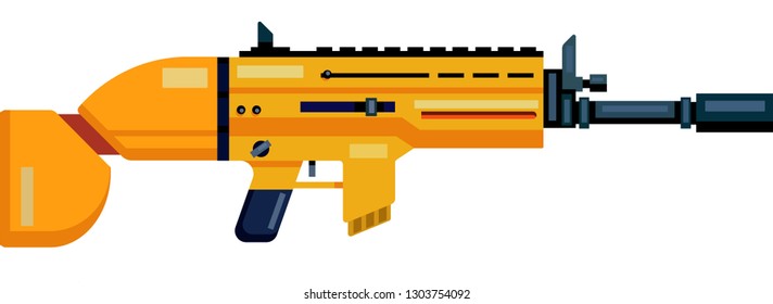 A pistol with all the small details will fit well for your game, animation. Illustration of a firearm. Beam of fraction. Cartoon machine gun. Alien weapon design for sticker, poster or t-shirt design