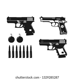 pistol and bullet designs of various types