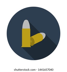 Pistol Bullets Icon. Flat Circle Stencil Design With Long Shadow. Vector Illustration.