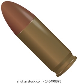 Pistol cartridge with a copper bullet. Vector illustration.