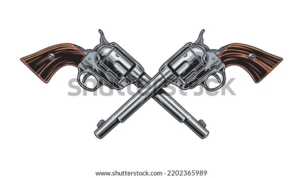 Pistol Crossed Revolvers Isolated On White Stock Vector (Royalty Free ...