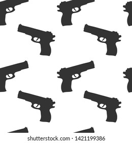 Pistol, firearm for protection. Vector in doodle and sketch style. Isolated on white background, seamless pattern