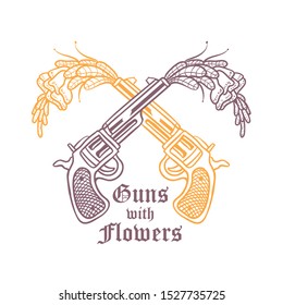 Pistol with flowers vector illustration