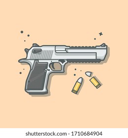 Pistol Gun con Bullets Vector Ilustración. Toma. Ilustración de icono de arma. Logotipo de caricatura Pistol Estilo de caricatura plano Apropiado para Web Landing Page, Banner, Volante, Pegatina, Tarjeta, Fondo