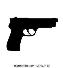 Pistol Gun, Handgun, Black Isolated Icon, Vector Illustration.