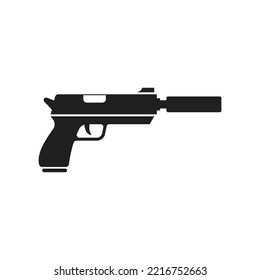 Pistol Gun Icon Design. Modern Semi Automatic Pistol Gun Weapon Flat Icon For Games And Websites. Vector Illustration