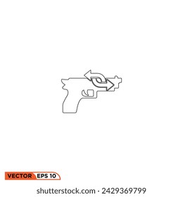 Pistol gun icon design vector graphic of template, sign and symbol, line style 