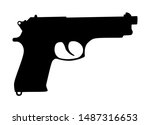 Pistol Gun Icon Vector silhouette Illustration isolated on white background. Risk in conflict situation. police and military weapon. Defense help option against enemy aggressor. Anti terrorism action.