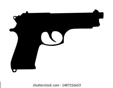 Pistol Gun Icon Vector silhouette Illustration isolated on white background. Risk in conflict situation. police and military weapon. Defense help option against enemy aggressor. Anti terrorism action.