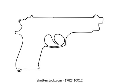 Silueta de contorno del vector de la línea de pistolas aislada sobre fondo blanco. Riesgo en situación de conflicto. arma policial y militar. Opción de ayuda de defensa contra el agresor enemigo. Acción contra el terrorismo.